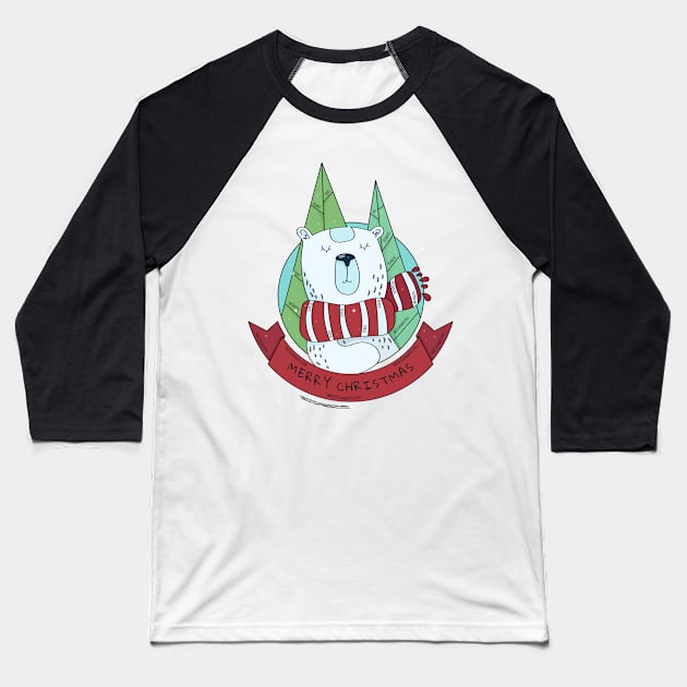 Merry Christmas Polar Bear Baseball T-Shirt by sydorko